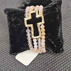Chic Gold Cross Bracelet with Pink Beads